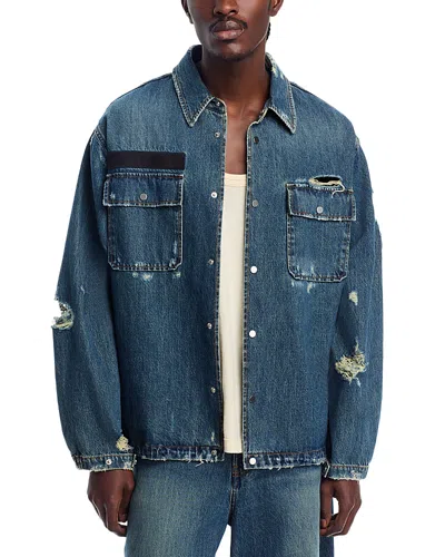 Helmut Lang Distressed Denim Uniform Shirt In Blue