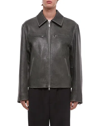 Helmut Lang Distressed Leather Jacket In Gray