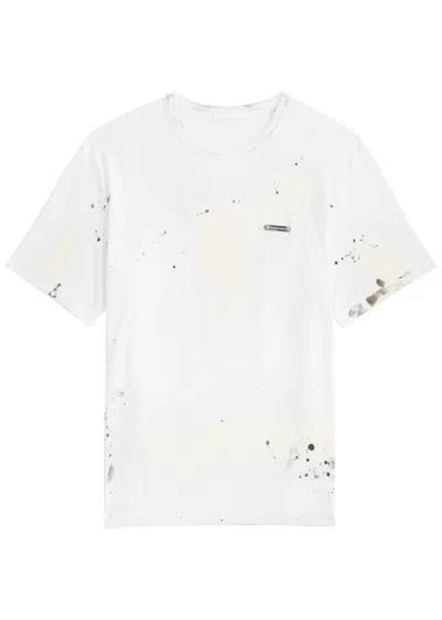 Helmut Lang Distressed Printed Cotton T-shirt In White
