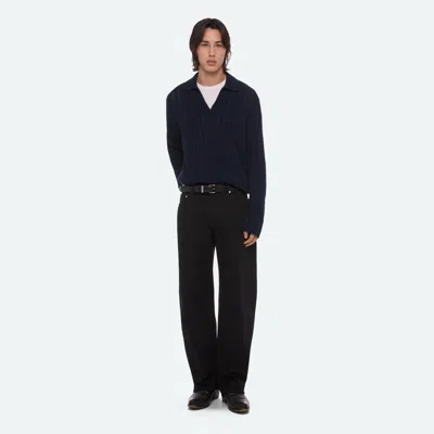 Helmut Lang Distressed Rib Polo In Dark Navy