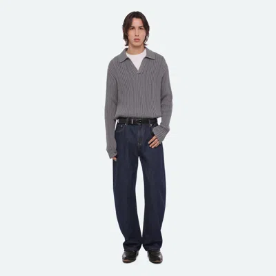 Helmut Lang Distressed Rib Polo In Grey Melange