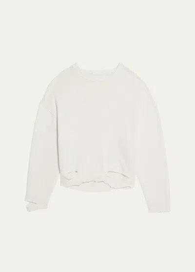 Helmut Lang Distressed Ribbed Crewneck Sweater In Neutral