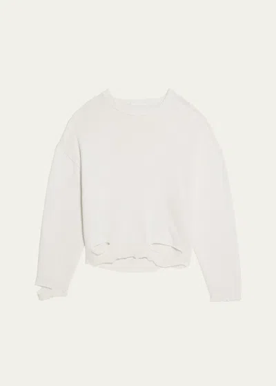 Helmut Lang Distressed Ribbed Crewneck Sweater In Ivory