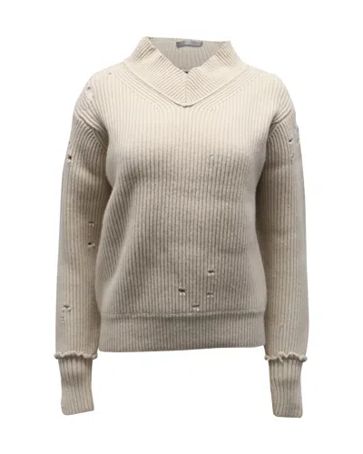 Pre-owned Helmut Lang Distressed Ribbed Knit Sweater In Beige Wool