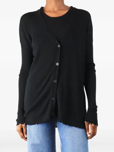 Pre-owned Helmut Lang Distressed Ribbed-knit Cardigan In Black