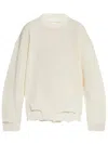Helmut Lang Oversized Distressed Cotton-blend Sweater In Weiss