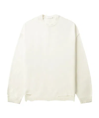 Helmut Lang Distressed-effect Ribbed Jumper In White