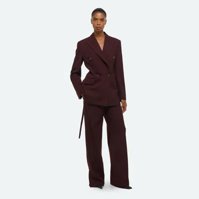 Helmut Lang Double Breasted Belted Blazer In Burgundy