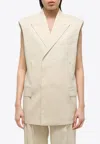 Helmut Lang Double-breasted Sleeveless Blazer In Cream
