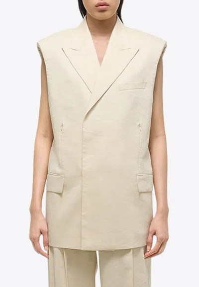 Helmut Lang Double-breasted Sleeveless Blazer In Summer Sand