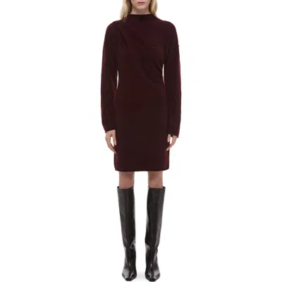 Helmut Lang Drape Detail Long Sleeve Wool Blend Sweater Dress In Burgundy