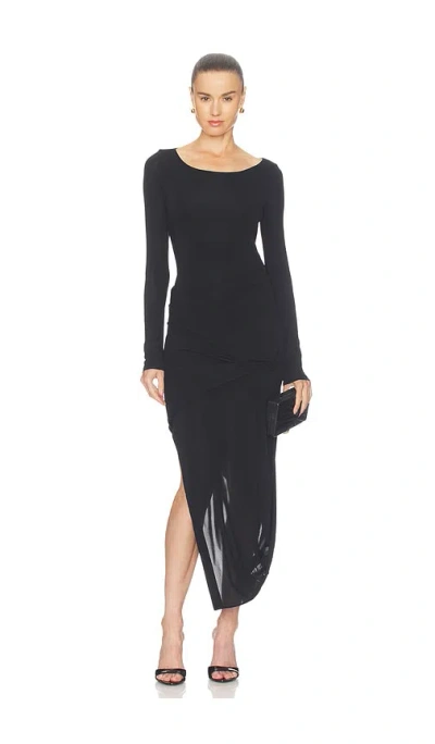 Helmut Lang Drape Long Sleeve Dress In Black