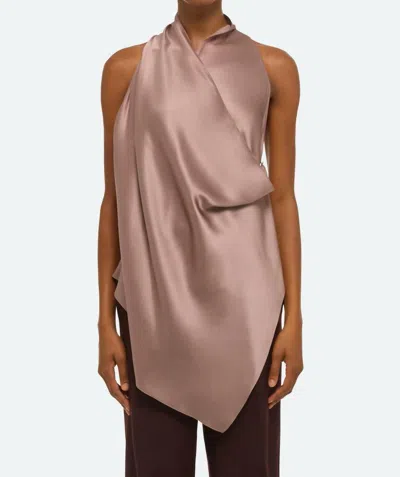 Helmut Lang Drape Silk Satin Cowl Top In Tea Rose In Multi