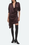 Helmut Lang Wrap Relax Silk Shirtdress In Brown