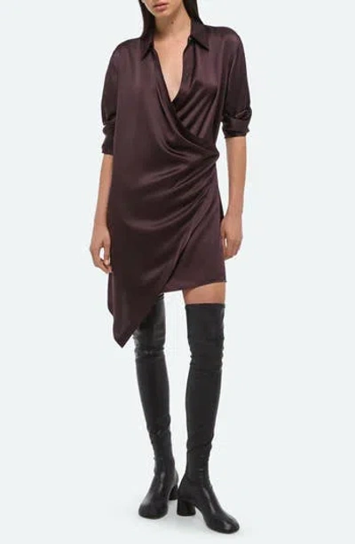Helmut Lang Drape Wrap Front Silk Shirt In Brown