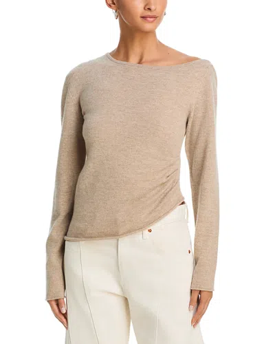 Helmut Lang Draped Asymmetric Wool Top In Brown