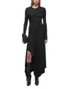 Helmut Lang Protection Draped Asymmetric Long Sleeve Dress In Black