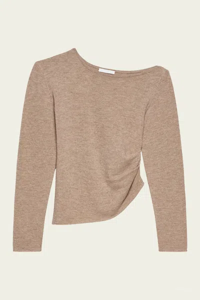 Helmut Lang Draped Asymmetrical Wool Top In Oatmeal Melange