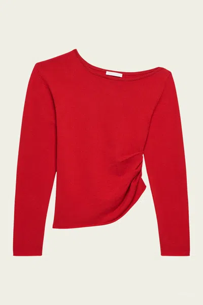 Helmut Lang Draped Asymmetrical Wool Top In Red
