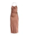 Helmut Lang Draped Silk-blend Satin Halterneck Midi Dress In Brown
