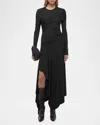 Helmut Lang Protection Draped Asymmetric Long Sleeve Dress In Blk