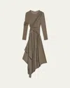 Helmut Lang Protection Draped Asymmetric Long Sleeve Dress In Olv