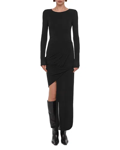 Helmut Lang Draped Long Sleeve Dress In Black
