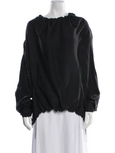 Pre-owned Helmut Lang Draped Neck Anorak Silk Blouse In Black/blue