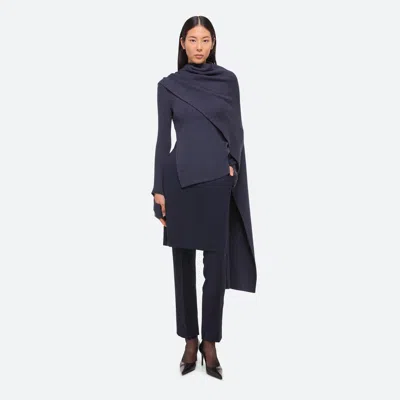 Helmut Lang Draped Rib Sweater In Navy Mlnge