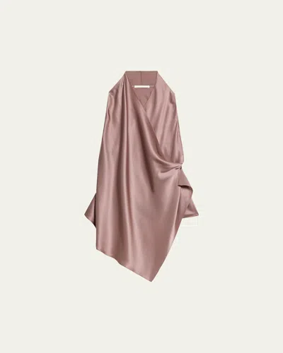 Helmut Lang Draped Silk Cowl-neck Top In Pink