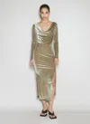 Helmut Lang Asymmetric Draped Stretch-velvet Midi Dress In Green