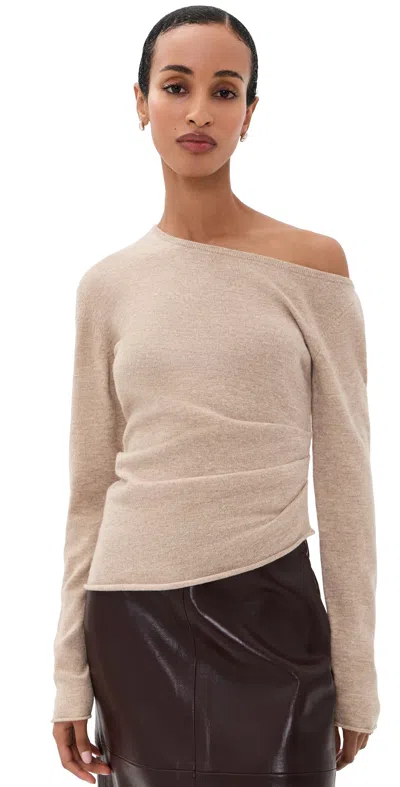 Helmut Lang Draped Wool Top Oatmeal Melange