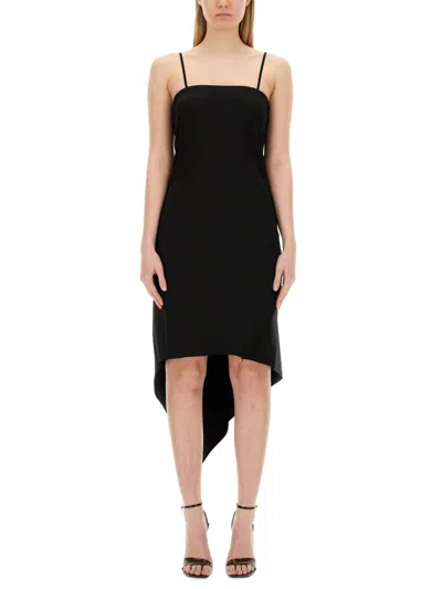 Helmut Lang Scarf Hem Wool Midi Dress In Black