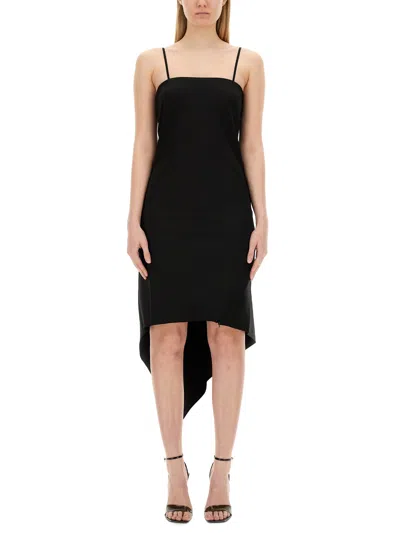 Helmut Lang Scarf Hem Wool Midi Dress In Black
