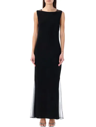 Helmut Lang Elegant Black Sleeveless Tulle Long Dress For Women