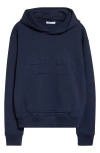 Helmut Lang Embossed Logo Hoodie In Indigo - G03