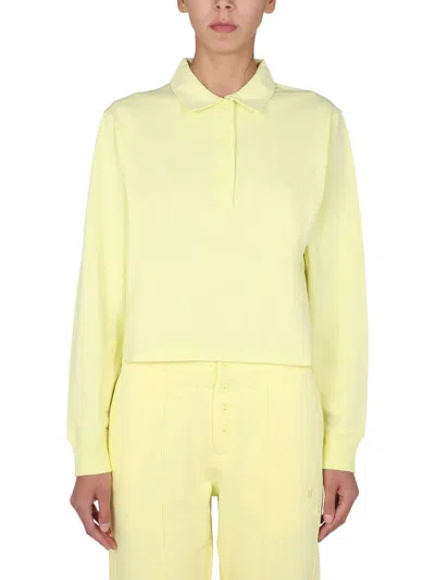 Helmut Lang Embroidered Logo Polo Shirt With Classic Collar In Yellow