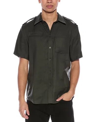 Helmut Lang Epaulette Linen-blend Shirt In Grey