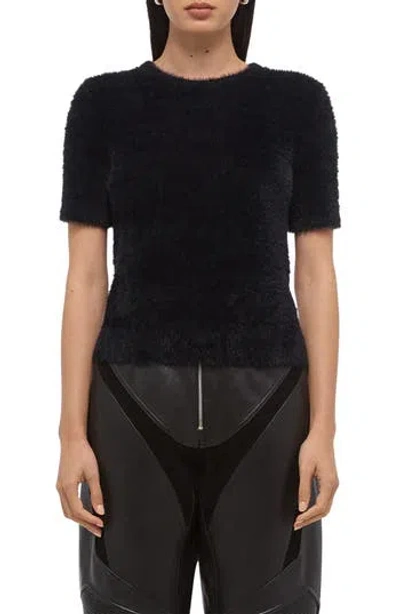 Helmut Lang Eyelash Faux Fur Crop Top In Black