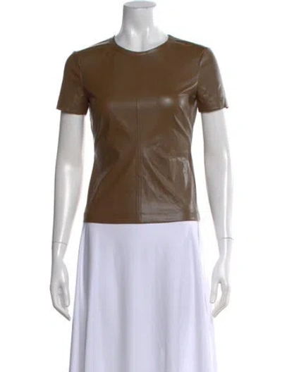 Pre-owned Helmut Lang Faux Leather Crew Neck T-shirt In Brown