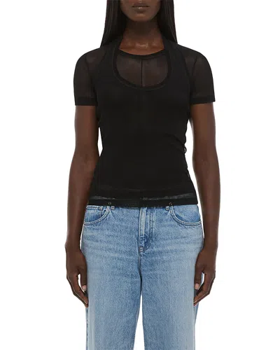 Helmut Lang Fine Mesh Layered Tee In Green