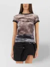 Helmut Lang Fitted T-shirt With Abstract Pattern And Sheer Fabric