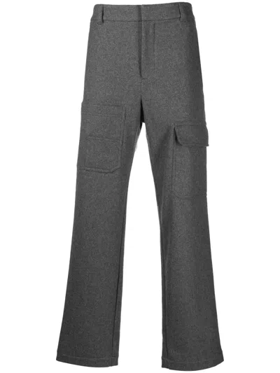 Helmut Lang Flannel Cargo Trousers In Grey Melange - Q91