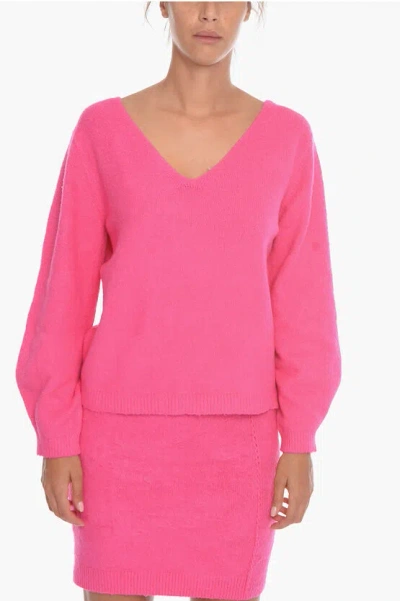 Helmut Lang Fleeced-cotton Cloud V-neck Sweater In Pink