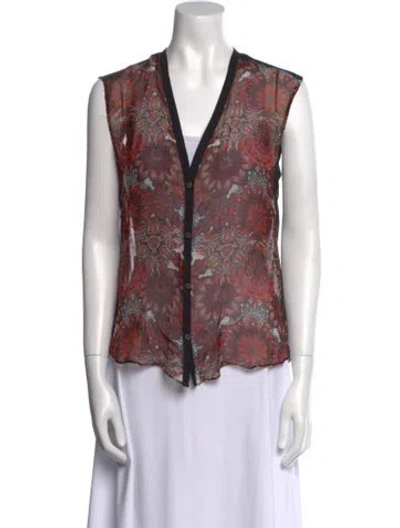 Pre-owned Helmut Lang Floral Print V-neck Blouse In Red