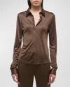 Helmut Lang Fluid Button-front Shirt In Brown