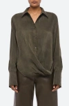 Helmut Lang Fluid Drape Button Front Shirt In Green