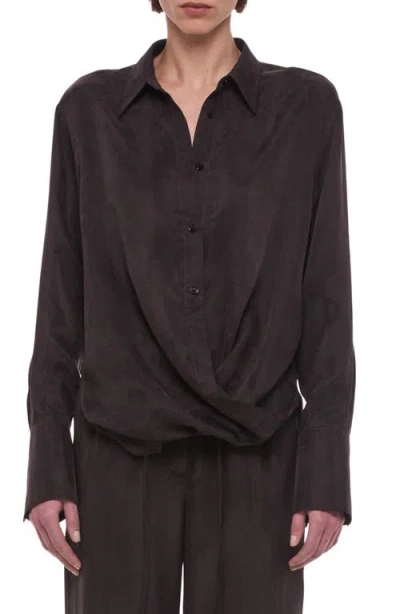 Helmut Lang Fluid Drape Button Front Shirt In Brown