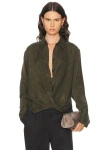 Helmut Lang Fluid Drape Button Front Shirt In Green