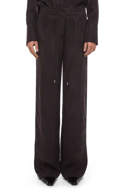 Helmut Lang Fluid Microsuede Drawstring Pants In Brown